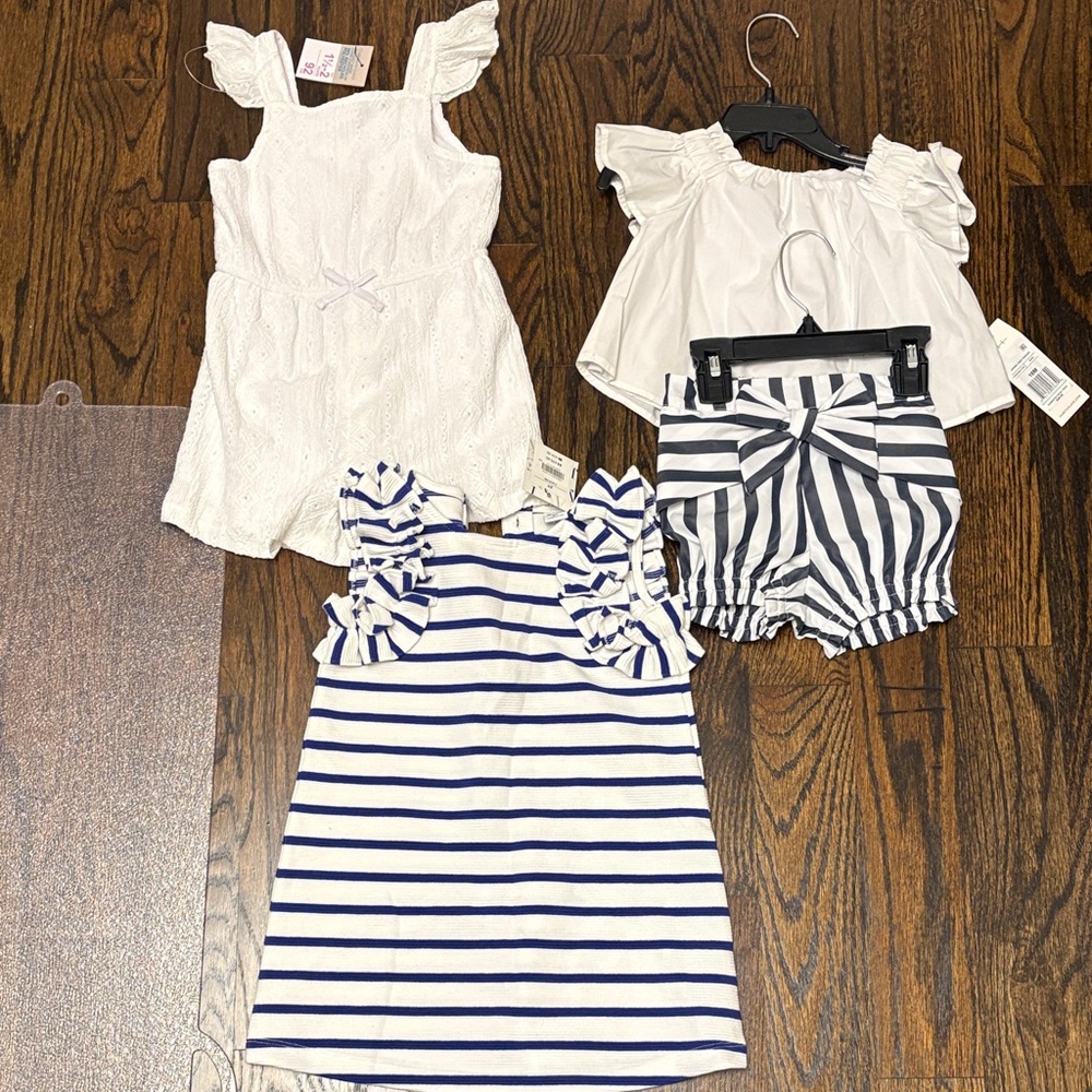 NWT Girls white and blue striped sets- Habitual, Janie and Jack, Primark brand